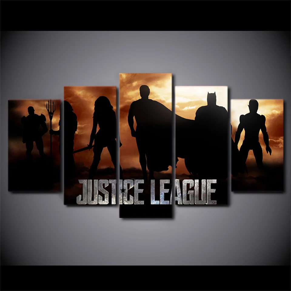 5 Panel Framed HD Printed Justice League Hero Movie Poster Art Canvas