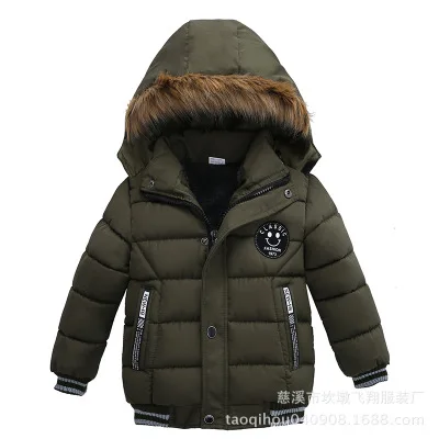 Khaki Куртка для мальчиков зимние хлопковые детские пальто с длинными рукавами для маленьких мальчиков, парка пуховая куртка с капюшоном для мальчиков, одежда верхняя одежда для малышей - Цвет: Khaki