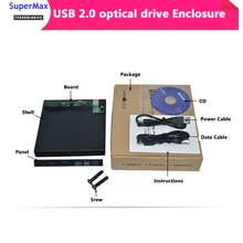 Внешний USB 2,0 Корпус оптического привода оптических дисков Розничная коробка SATA тонкий CD DVD-ROM RW Blu-Ray
