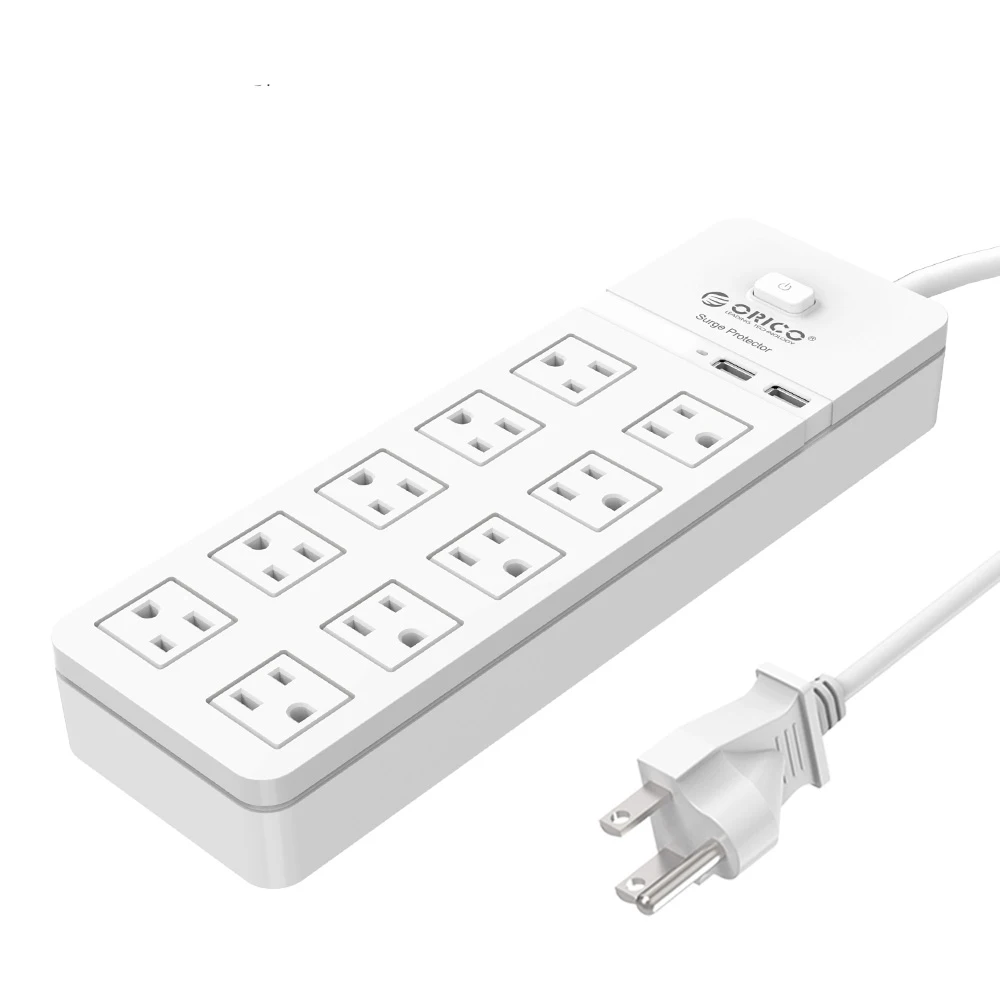 ORICO US Plug power Strip 4, 8, 10 розетки переменного тока, электрические розетки, защита от перенапряжения, удлинитель, вилка США, розетки, 2 порта, USB, смарт-зарядное устройство - Цвет: 10A2U