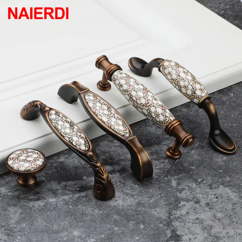NAIERDI خمر البرونزية السيراميك مقابض للخزانة العتيقة مقابض أدراج باب خزانة ملابس مقابض الأوروبي الأثاث مقبض الأجهزة NAIERDI خمر البرونزية السيراميك مقابض للخزانة العتيقة مقابض أدراج باب خزانة ملابس مقابض الأوروبي الأثاث مقبض الأجهزة