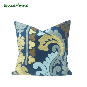 

Essie Home High End American Style Paisley Damask Embroidery Classic Yellow Blue Navy Pattern Cushion Cover Pillow Case