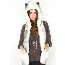 Crazy Fox Драгоценный искусственный мех капюшон шапка для животного с ушками и ручными карманами