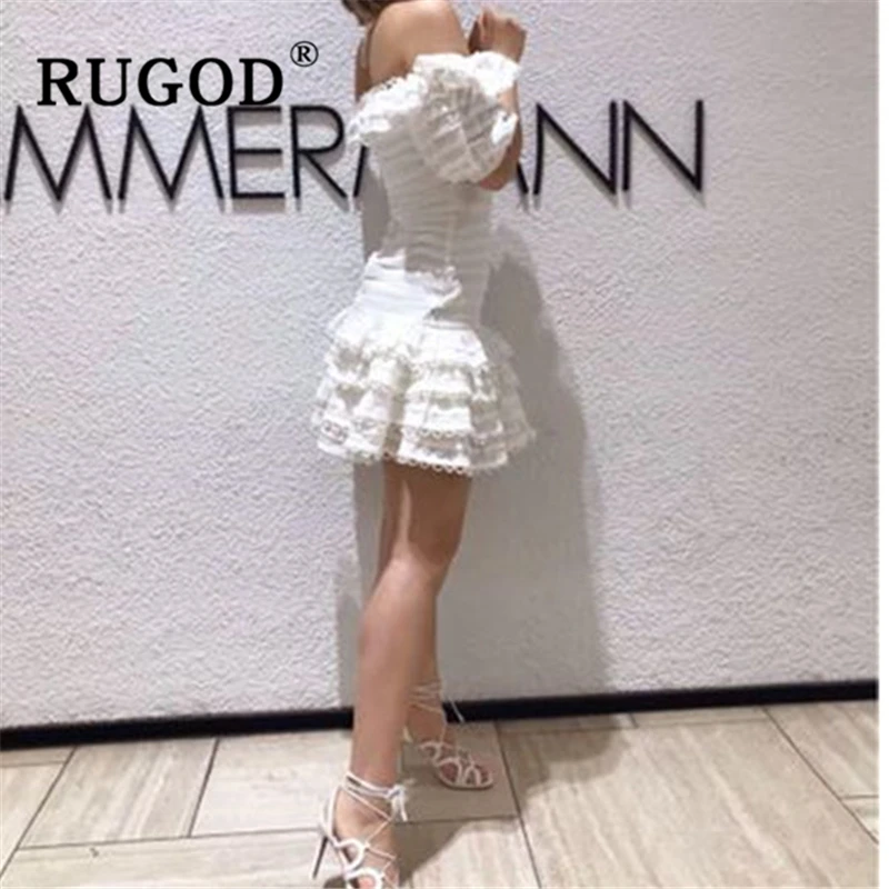 RUGOD сексуальное декольте с открытыми плечами белое женское платье для шоу элегантное Пышное мини-платье для торта женское сексуальное открытое летнее платье