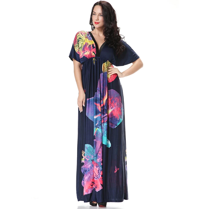 

Bohemian Women Summer Maxi Dress Sexy V Neck Batwing Sleeve Plus Size 7XL Long Maxi Dress Vestidos longos de verao