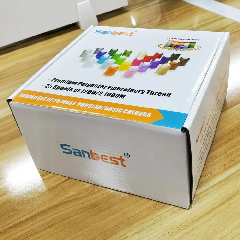 Sanbest 25 цветов вышивальная нитка из полиэстера 120D/2 1000M + 50 бесплатных шпульки 70D/2