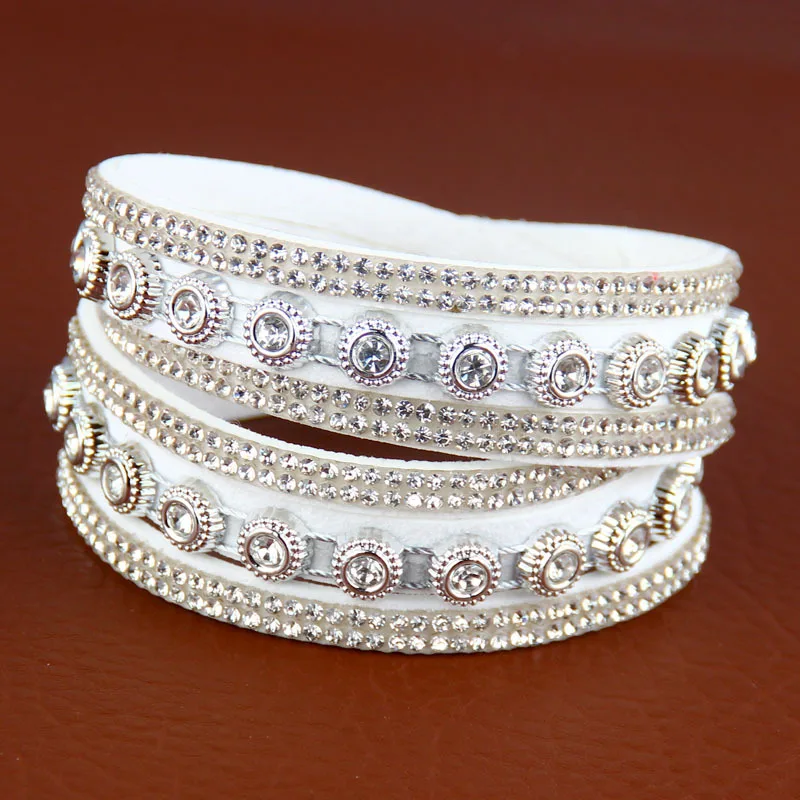 

2019 New Leather Bracelet Rhinestone Crystal Bracelet Wrap Multilayer Bracelets For Women Feminino Pulseras Mulher Jewelry