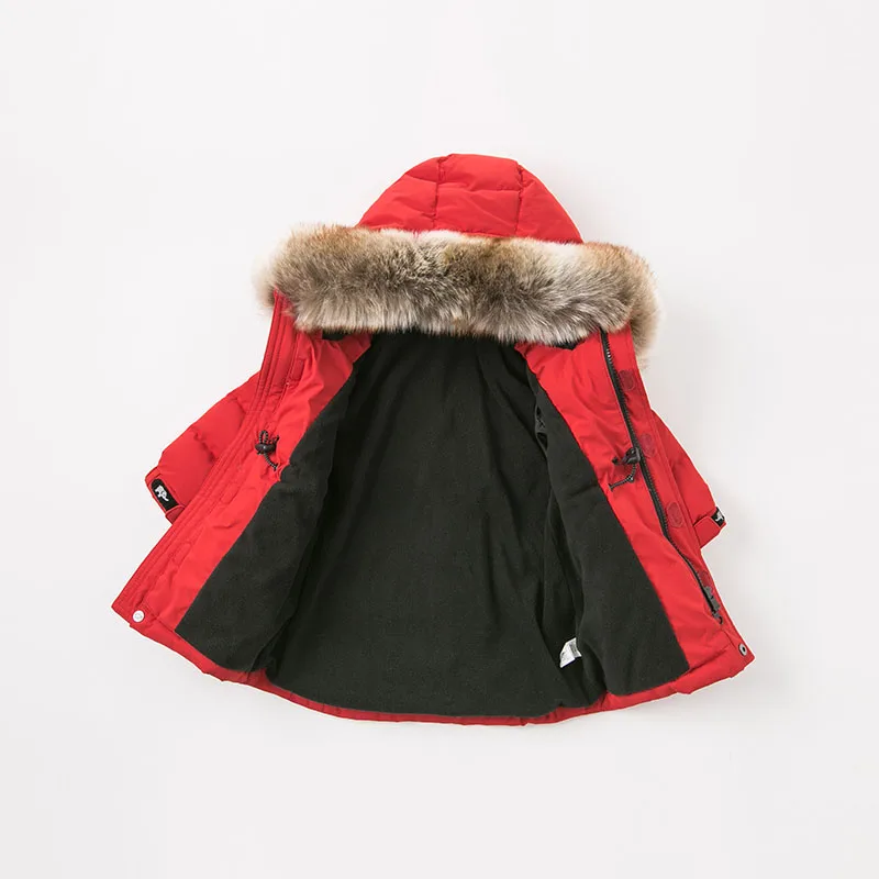 DB8855 dave bella winter baby boys down jacket children white duck down padded coat kids hooded outerwear with big fur