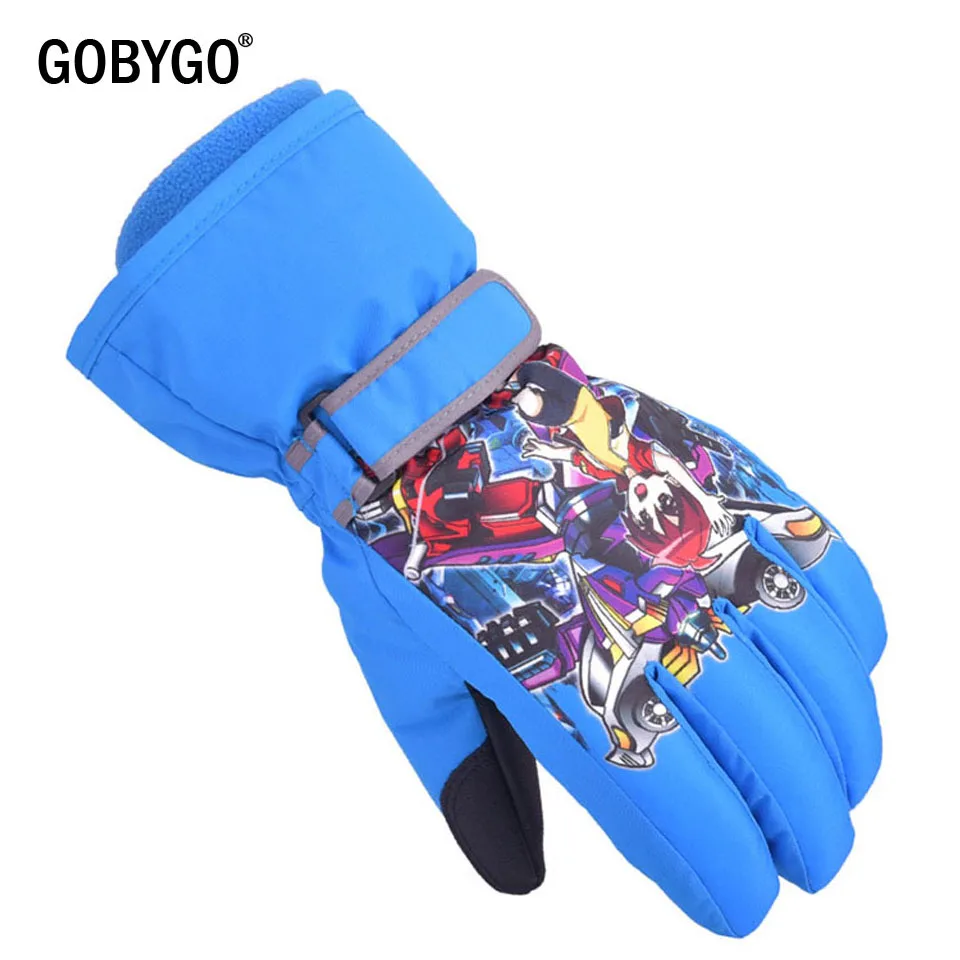 GOBYGO Мужские Женские для мальчиков и девочек детские лыжные перчатки для сноуборда мотоциклетные зимние лыжные альпинистские Водонепроницаемые зимние перчатки - Цвет: Blue