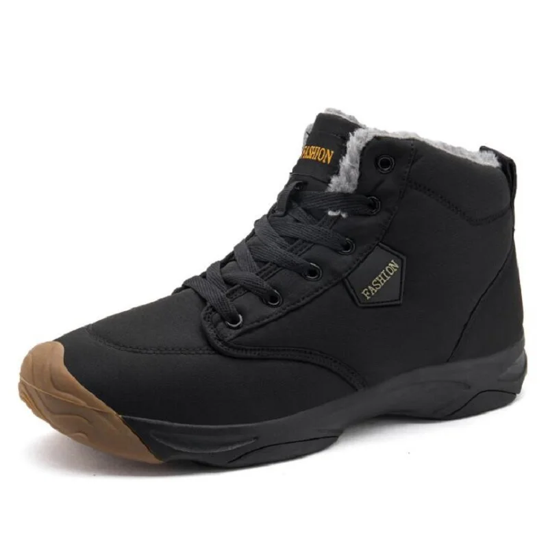

AMSHCA Men Cotton Fabric Snow Boots Anki Skid Plush Winter Shoes for Man Outside Thick Bottom Ankle Botas Size 45 46