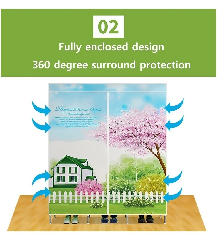  3D painting Nonwoven fabric wardrobes Steel frame reinforcement Standing Storage Organizer closet c - 33025794453