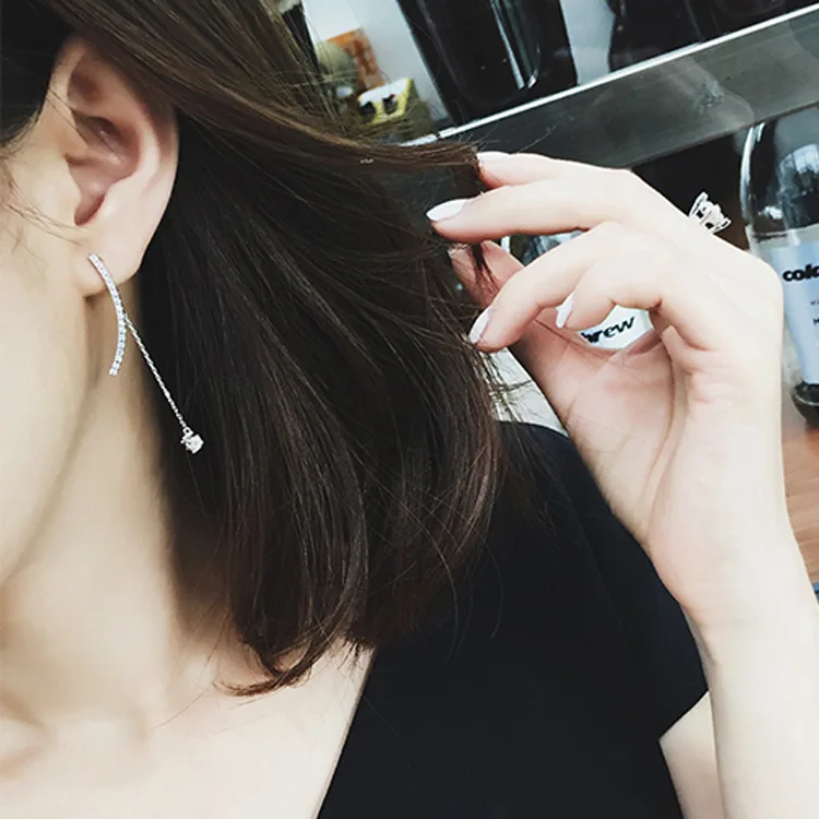 Arc tassel cz earrings 925 silver stud Hypoallergenic fadeless alloy fashion jewelry stud earrings for women gift