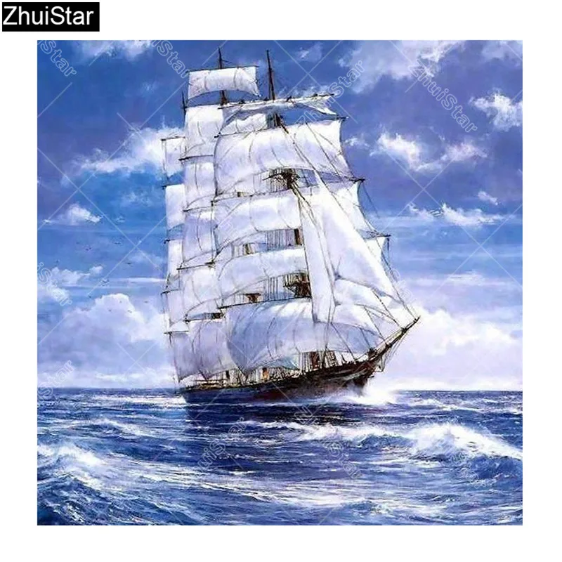 

5D DIY Diamond Embroidery Painting Landscape Needle Craft Oceangoing Voyage Sailing Ship Boat Icon Diamond Mosaic Home Decor XY1