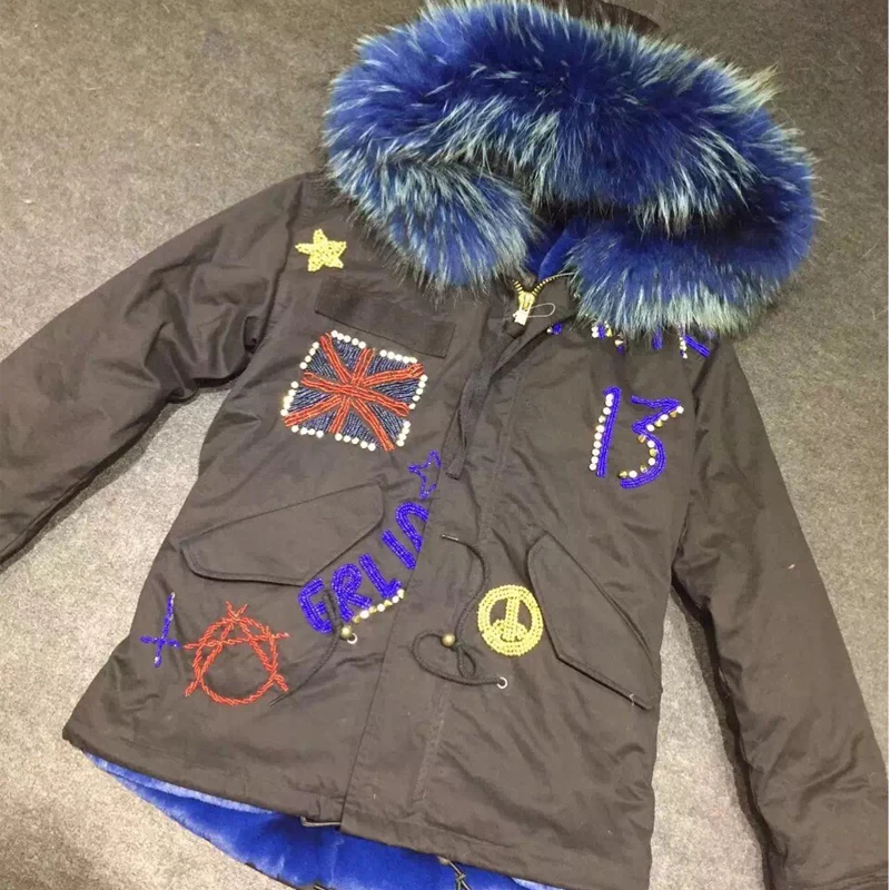 Mr Mrs black Verenigde Koninkrijk Kralen blauw Dikke bont warm houden winter parka Mr Mrs black Verenigde Koninkrijk Kralen blauw Dikke bont warm houden winter parka