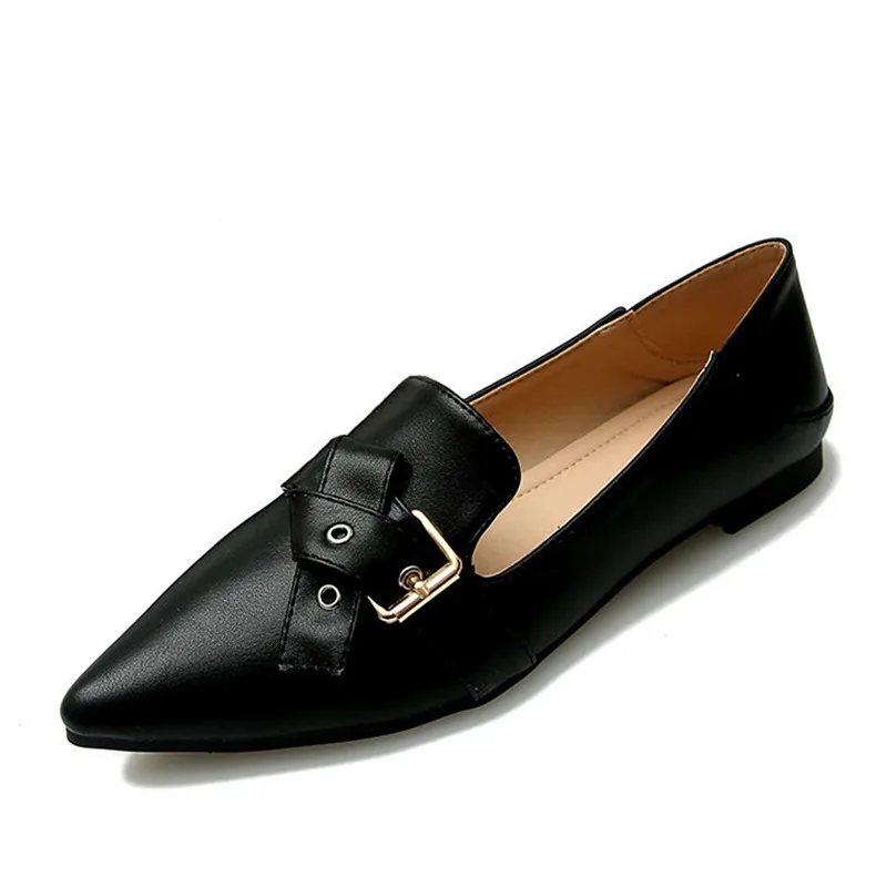 

Spring Summer Flats Good PU Women Flat Shoes With Buckle Large Size 42 43 Woman Shoes Slip On Shoes For Women Black Work Shoes