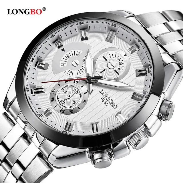 

LONGBO Military Men Stainless Steel Strap Sports Quartz Watches Dial Clock For Male Leisure Watch Relogio Masculino Gift 8650