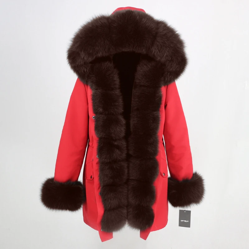 OFTBUY, водонепроницаемая длинная парка, зимняя куртка, для женщин, натуральный мех, пальто, натуральный Лисий мех, воротник, капюшон, толстая, теплая, уличная, съемная, Новинка