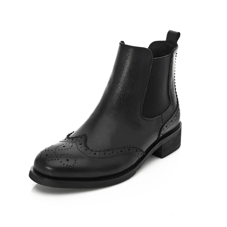 

Women Genuine Leather Buckle Ankle Boots Kitten Heel Oxford Boots Side Zipper Casual Shoes