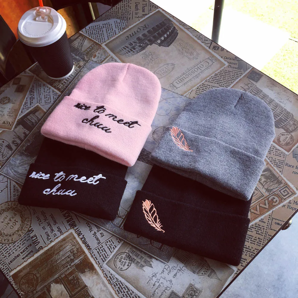 

Women Winter Keep Warm Rose Embroidery Applique Crochet Ski Hat Braided Cap girls winter warm printing sports hiking caps hats