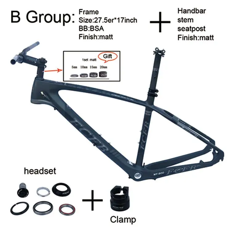 FCFB mtb велосипедная рама карбоновая горная карбоновая рама 27,5 er* 15," 17 дюймов углеродный руль подседельный штырь стебель седло ems - Цвет: B Group