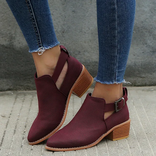 YOUYEDIAN Winter Boots women 2018 Hoollow Out Ankle Boots For Women Pointed Toe Square Heel Ladies Shoes Bota Feminina