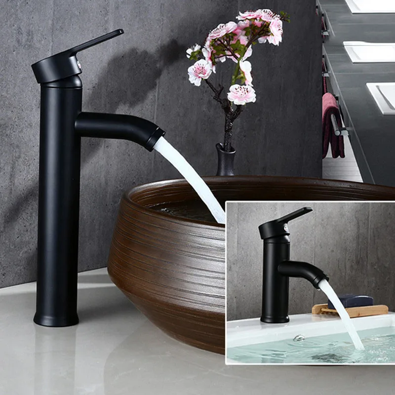 Billig Freies Verschiffen Biggers Schwarz Farbe Edelstahl Bad Becken Wasserhahn Einzigen Griff Kalt Und Warmwasser Mischer