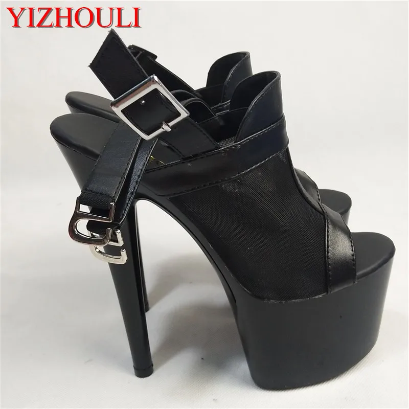 

Sexy super high heels, 15-17 cm nightclub mesh upper, new summer buckle and fish mouth dancing shoes