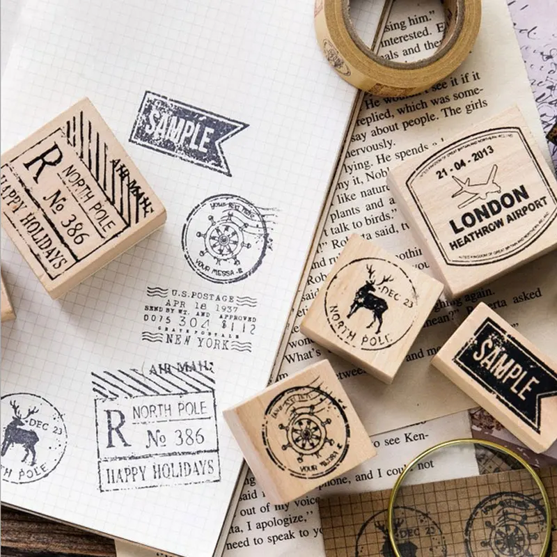 Vintage postmark series wooden rubber stamps for scrapbooking