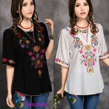 Горячая Распродажа винтажная Этническая Цветочная вышивка туника бохо Мексиканская Крестьянская Туника хиппи Топы цыганское свободное ретро платье свободный размер