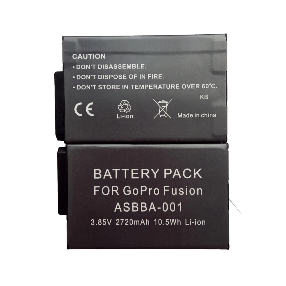

2x 2720mAh Camera Replacement Rechargeable battery ASBBA-001 for Gopro Fusion 360 Degree Camera Li ion Battery+Dual Charger
