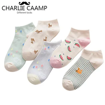 

5Pieces/lot Women Socks Spring Summer Cartoon Animal Fruit Cotton Ladies Sweet College Wind Students Invisible Boat Socks S240
