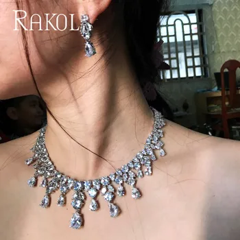 

RAKOL Classic Dazzling Water Drop Cubic Zirconia Jewelry Set for Women Luxury Bridal Wedding Dinner Dress accessories
