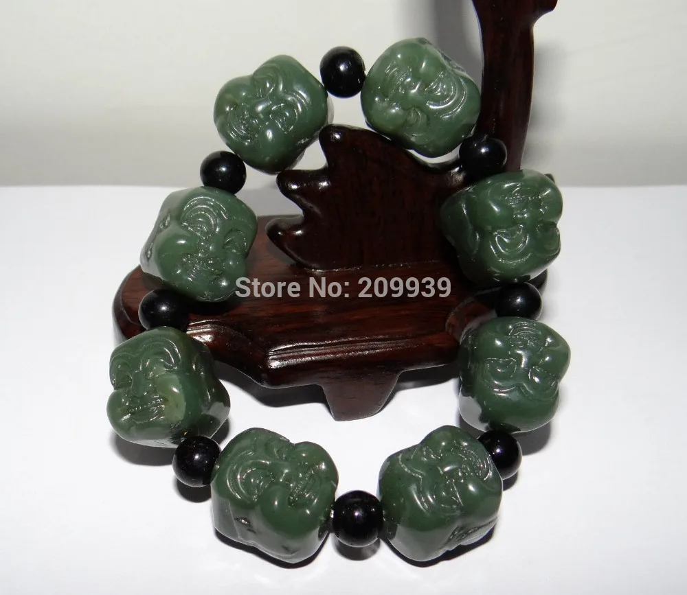 

N693 Chinese Nature Hetian Nephrite Jade Green Buddha Head (A0427) Bracelets