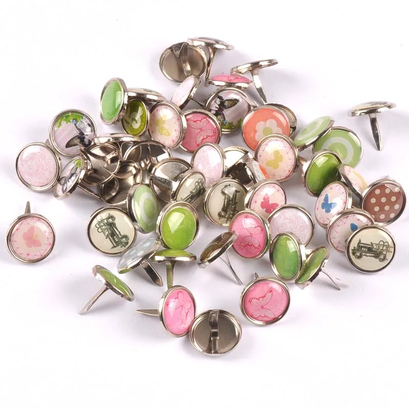 

20PCs mix Pattern Round Diy Brads Scrapbooking Embellishment Fastener Brad Metal Crafts Decoration 15x15mm CP2250