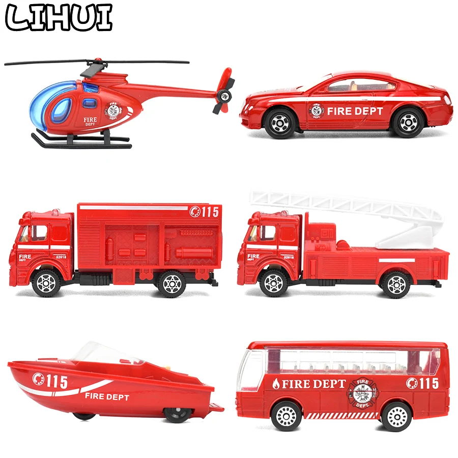 6 видов литья под давлением пожарная машина Мини Сплав Glide Модель автомобиля игрушки пластиковые транспортные средства игрушки вертолет, катер подарки для мальчиков детская игра