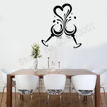 

Wall Sticker Love Heart Wine Wall Decoration Wine Glasses Poster Vinyl Art Removeable Mural Beauty Diy Ornament LY617