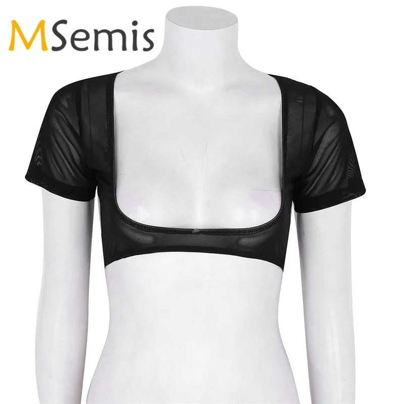 

Sexy Womens Crop Top Belly Dance Crop Top for Women Ballet Dance Top Soft Sheer Mesh See Through Open Bust Crop Top Shirts