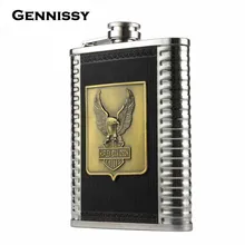 GENNISSY 8 unze 304 Edelstahl Flachmann Adler Harly Davidson Muster Outdoor-sportarten Tragbare Mini Kolben für Alkohol
