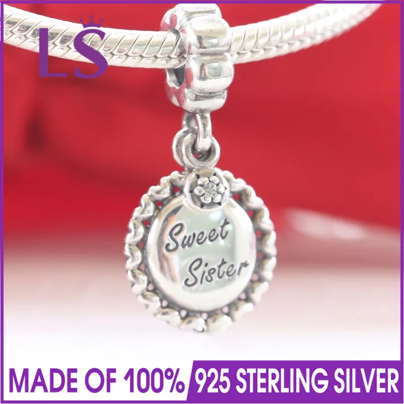 

LS 2018 Sweet Sister Dangle Charms Fit Original Beads Silver 925 Bracelet Authentic Sterling Silver Beads Jewelry Making Z