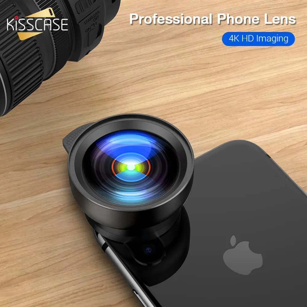 

KISSCASE Universal 2 in 1 Wide Angle Macro Lens Camera Kits Mobile Phone Macro Phone Lens with Clip 0.45x for iPhone Samsung s10