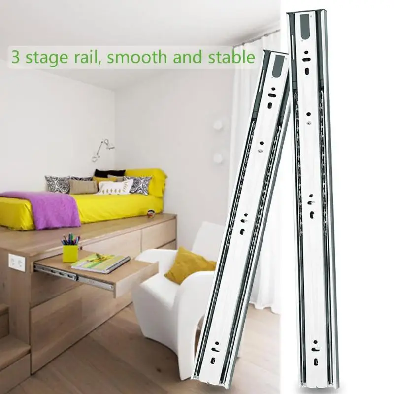 

2pcs 3 Stage Smooth Mute Drawer Track Slide Guide Rail Furniture hardware Fittings