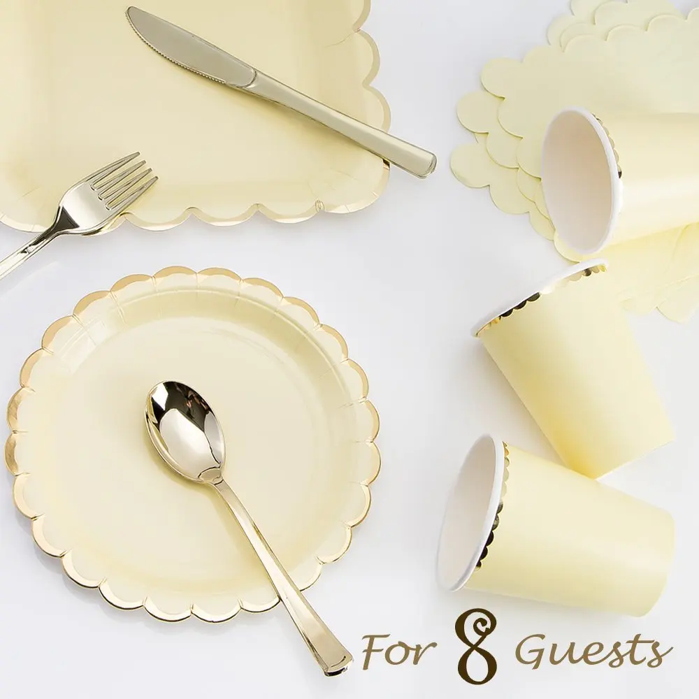 KUCHUANG Disposable Wedding Dinnerware Place Setting Plates and Cutlery