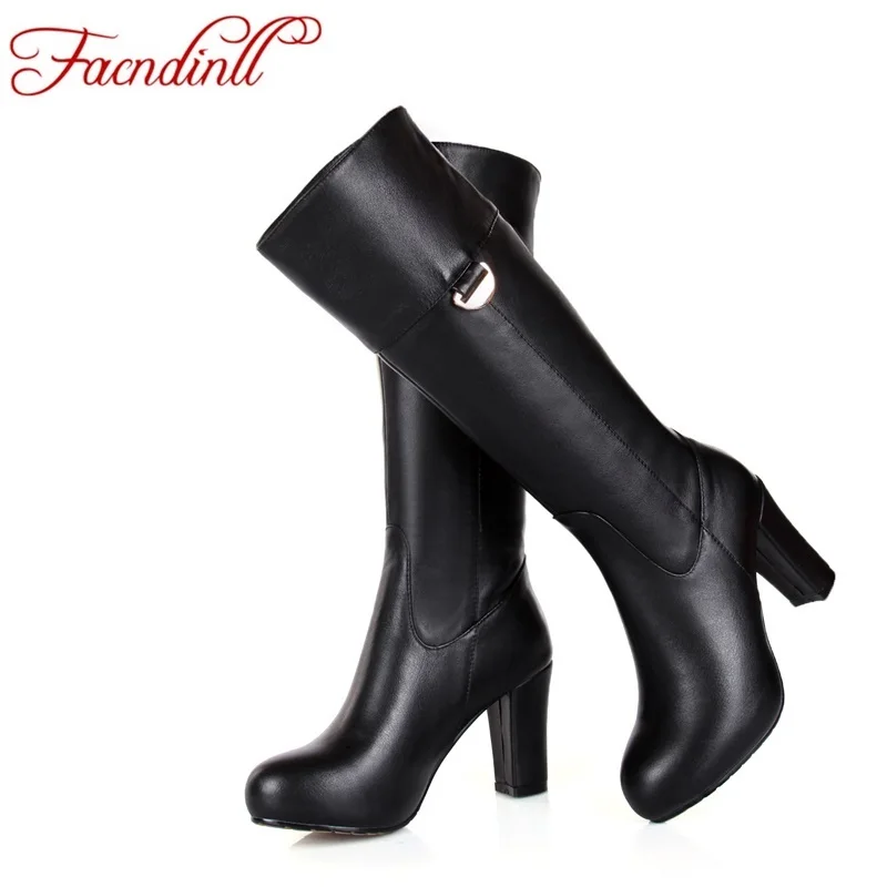 

new fashion leather women boots 2016 Simple casual shoes women high heels shoes mid calf boots big size 32-45 black winter boots