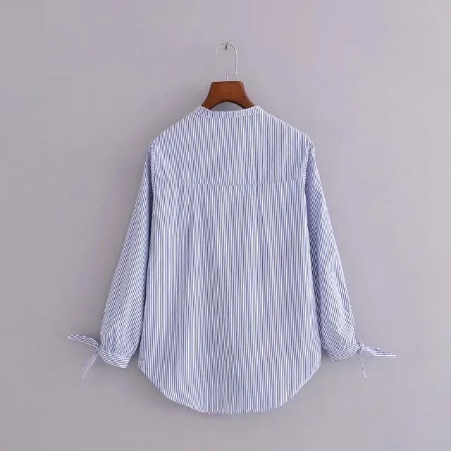 VOGUEIN Новая Женская Полосатая Рубашка с цветочным принтом и вышивкой 3/4 рукав блузка Топы