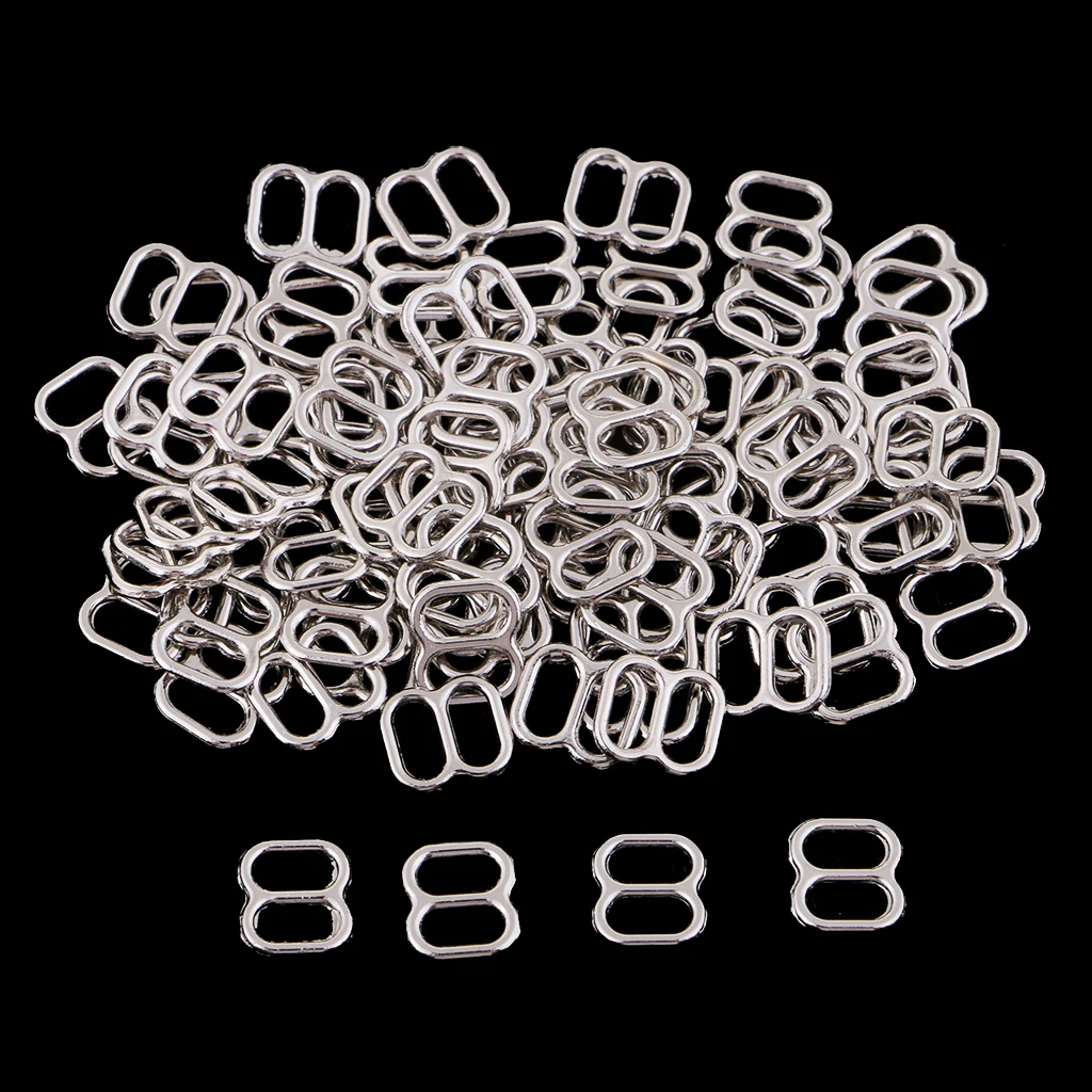 100Pcs Metal Bra Strap Adjustment Sliders 8 Shape Hooks Lingerie Undergarment Bikini Sewing Adjuster Fastener Bra Slider Buckle