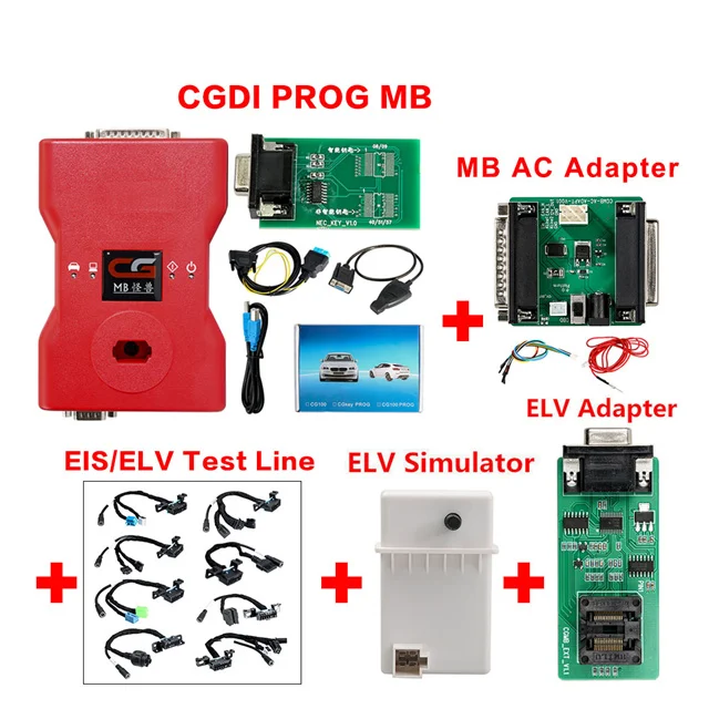 Полный CGDI Prog MB для Benz Авто ключ программист AC ELV адаптер симулятор CGDI Pro OBDII ключ транспондер добавить новые ключи 360 жетонов - Цвет: Full Set CGDI