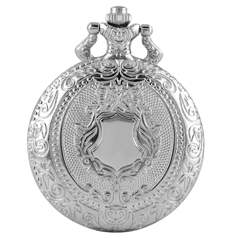 Роскошный Серебряный Щит Корона узор кварцевые карманные часы модное ожерелье кулон с подвеской подарок часы стимпанк для мужчин и женщин