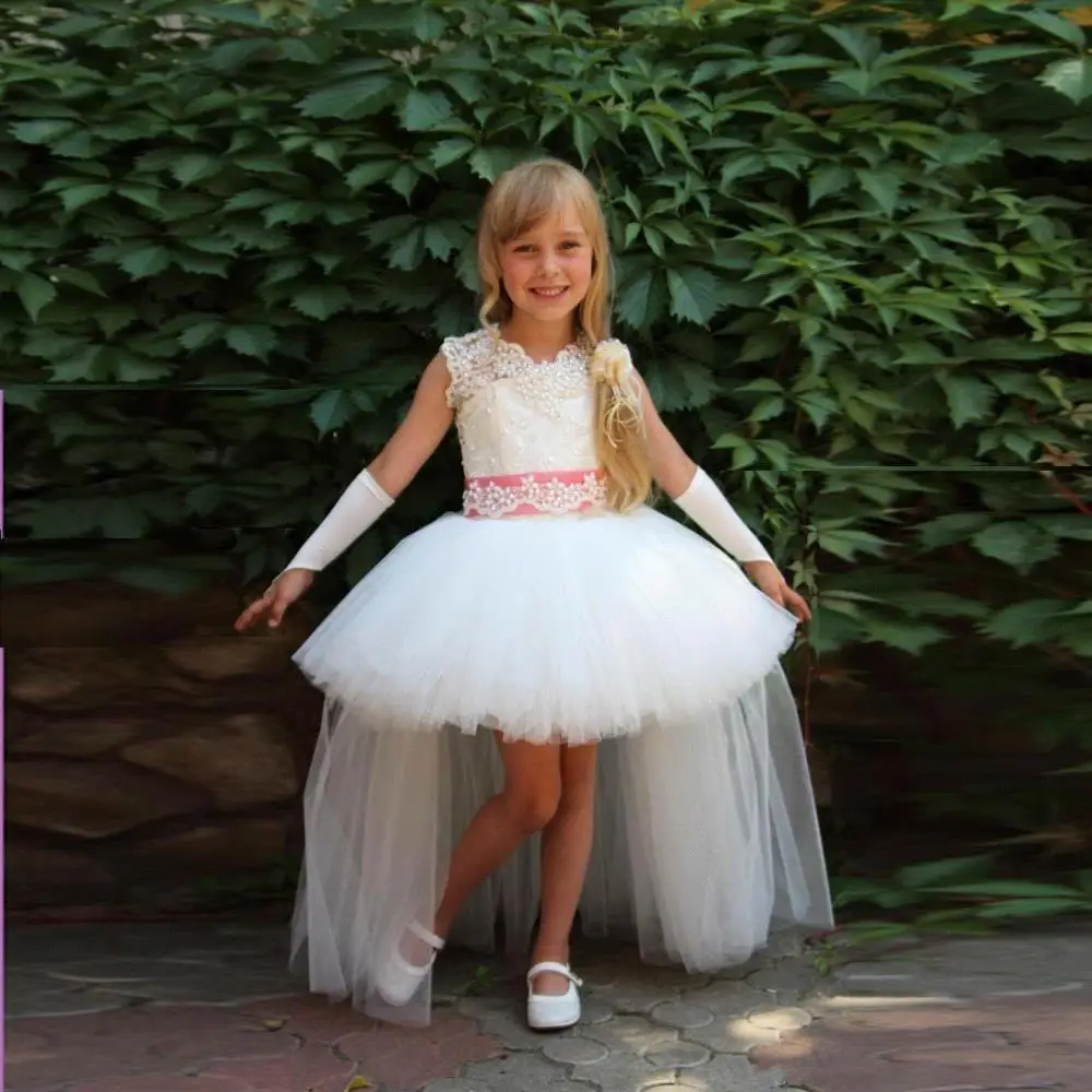 Wedding Little Girl Dresses popular little girls ball gown dresses buy cheap 2016 designer white ivory flower girl uk tulle short front long back gowns little