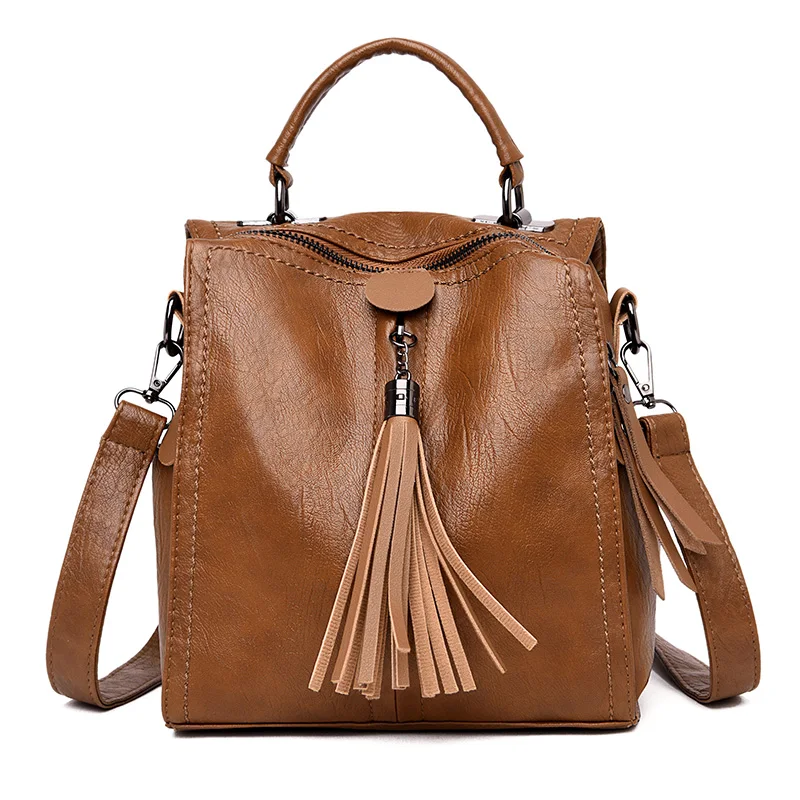 Vfemage Сумки из натуральной кожи с клапаном, женская сумка с кисточками, женская сумка через плечо, многофункциональная женская сумка через плечо - Цвет: Brown