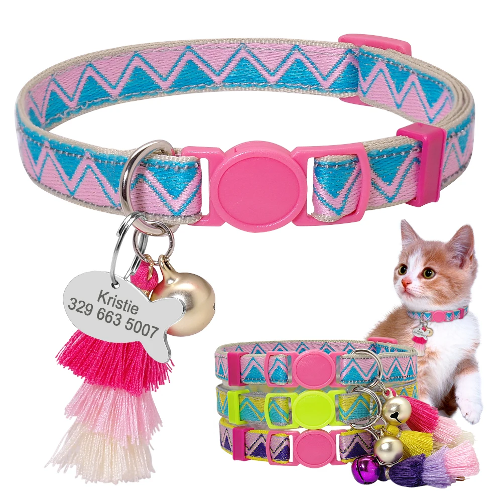 

Personalized Cat Collar Custom Safety Kitten Puppy Collars with Bell Cute Pet Cats Necklace Accessories collares para gatos